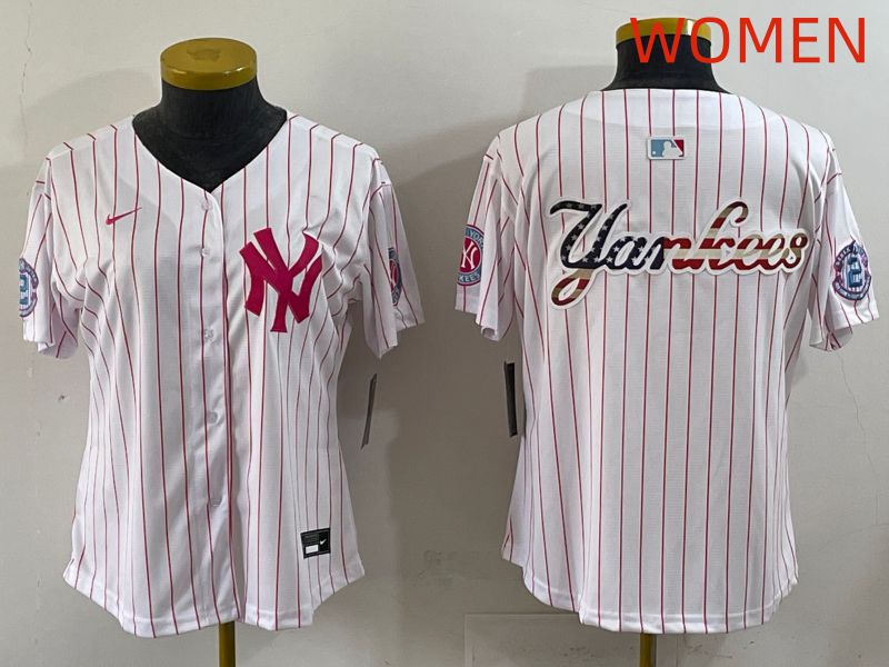 Women 2025 New York Yankees Blank White Stripe Joint Name Nike MLB Jersey style 5